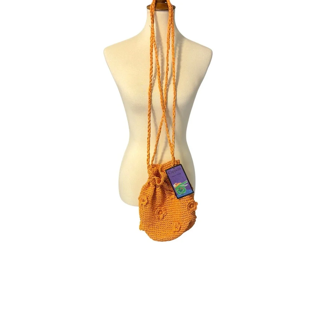 Boho‎ Orange Macrame Hand Woven Natural Materials Bag Beach Summer Hippie. NWT